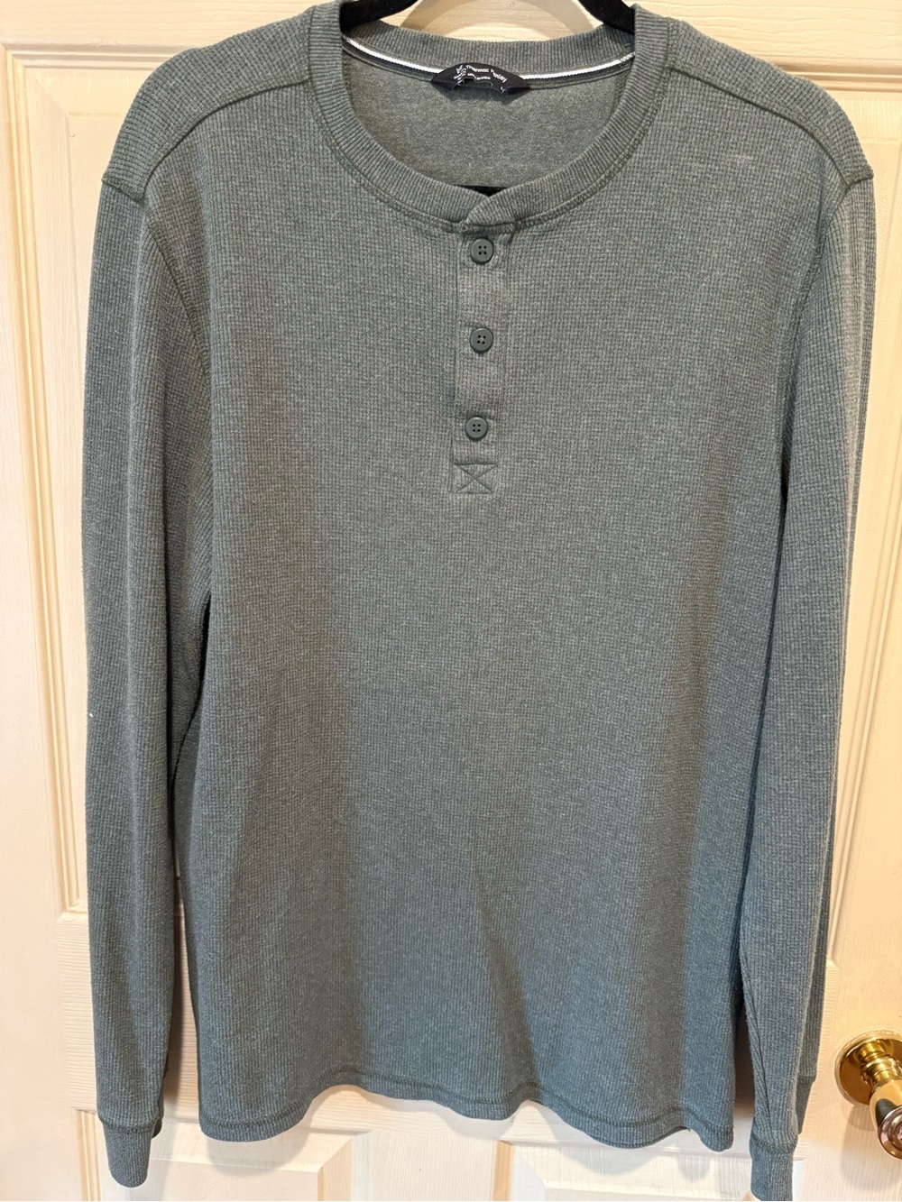Men's Long-Sleeve Henley Waffle Knit Shirt - Slate Green